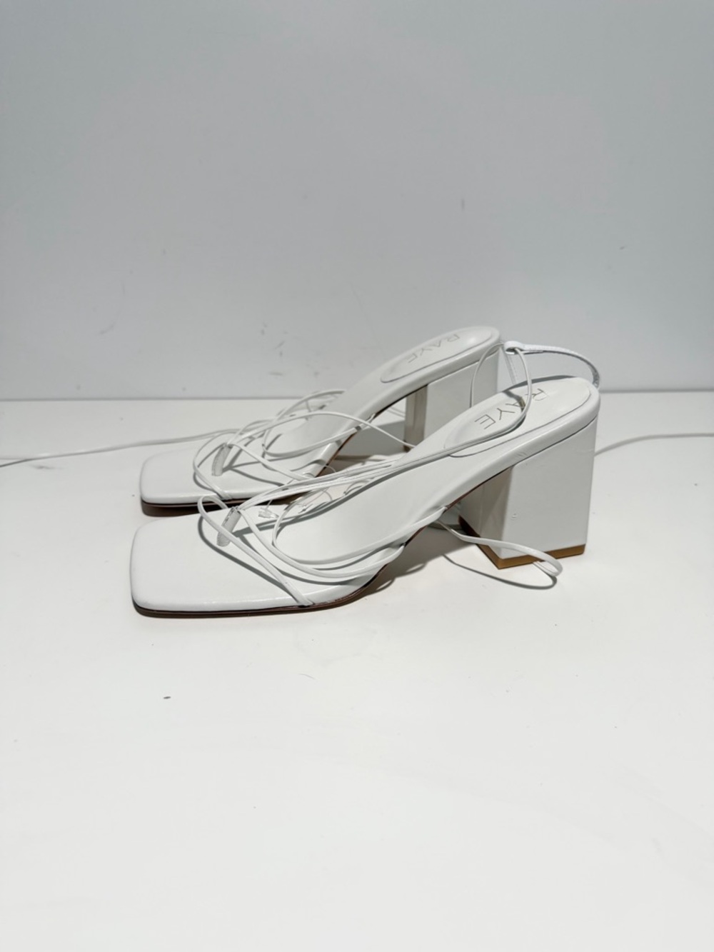 Raye White Strappy Block Heel Sandal with Ankle Wrap Reeves Heel lace up chunky - Picture 6 of 9